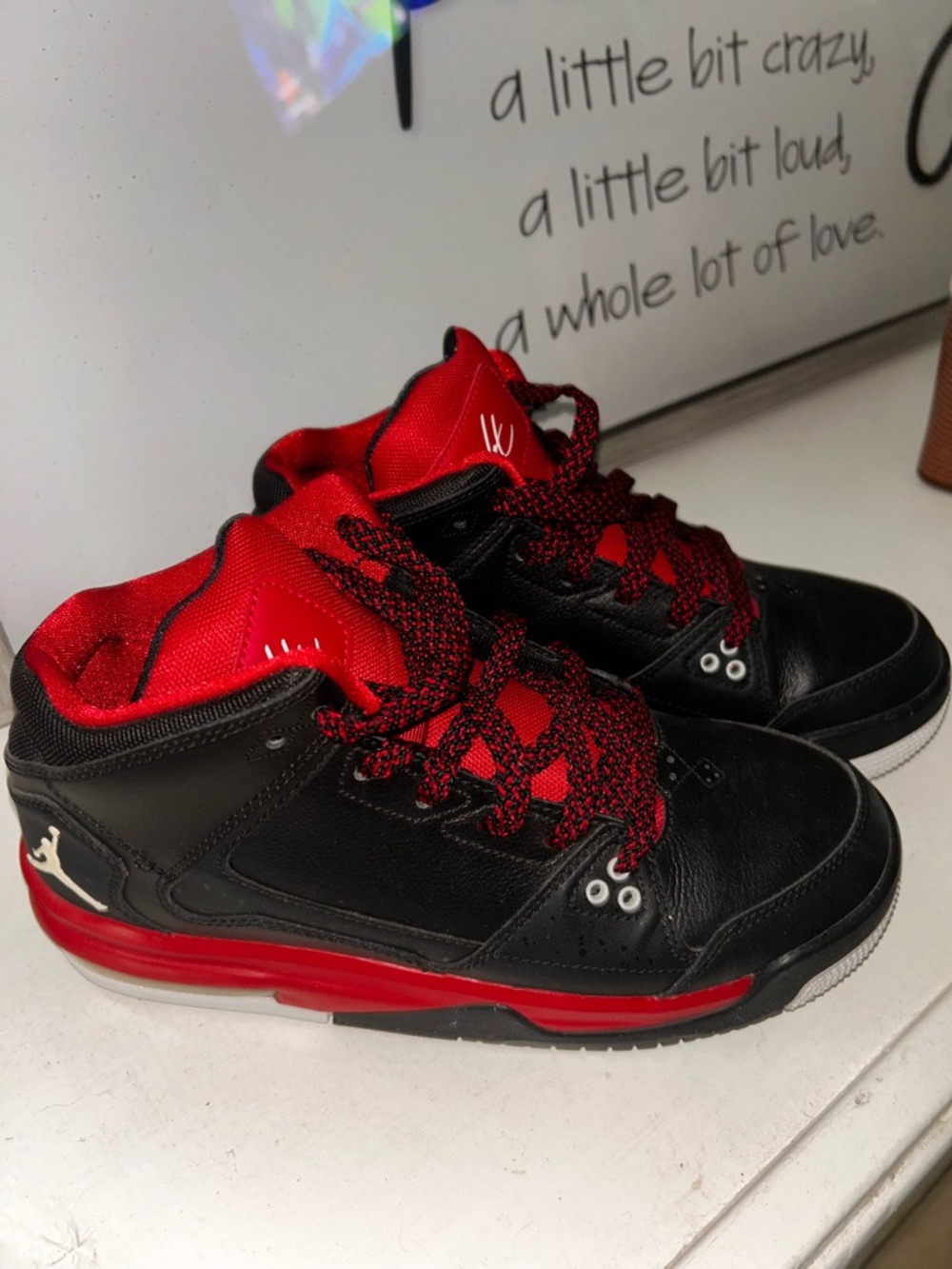Jordan Kids Black and Red Mid-Top Sneakers